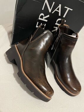 Naturalizer Dark Brown Leather Chelsea Booties with Lug Sole